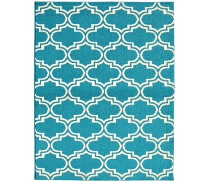 Quatrefoil Silhouette Dorm Rug - Teal and Ivory - 5' x 7'