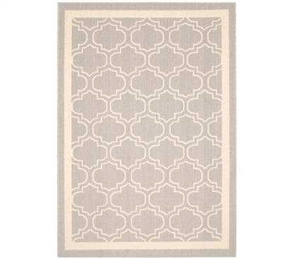 Quatrefoil Silhouette Frame Dorm Rug - Silver and Ivory - 5' x 7'