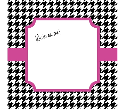 Cute Dorm Decor - Canvas Kudos - Signable Wall Canvas - Houndstooth Black And Bright Pink Design
