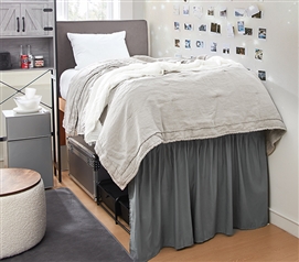 Dorm Sized Bed Skirt Panel with Ties - Charcoal