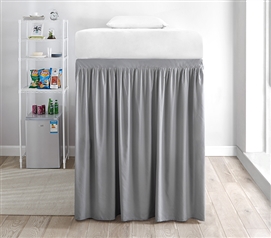 Gray Extra Long Twin Bed Skirt Panel College Bedding Essentials for Freshmen Dorm Decor