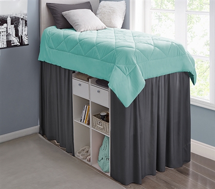 Lofted Dorm Room Ideas Twin XL Bed Skirt Extra Long Drop for Loft Bed Dark Gray Dust Ruffle