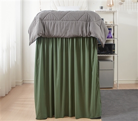 Extended Dorm Sized Bed Skirt Panel with Ties - Hero Green (For raised or lofted beds)