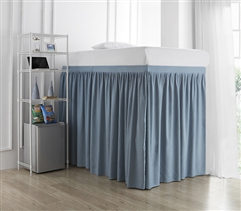 Gray Blue Extended Bedskirt Panels with Ties Twin Extra Long Bedskirt Raised Dorm Bed Ideas