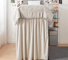 Extended Dorm Sized Bed Skirt Panel with Ties - Stone Taupe (For raised or lofted beds)