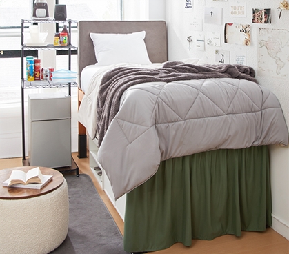 Dorm Sized Bed Skirt Panel with Ties - Hero Green
