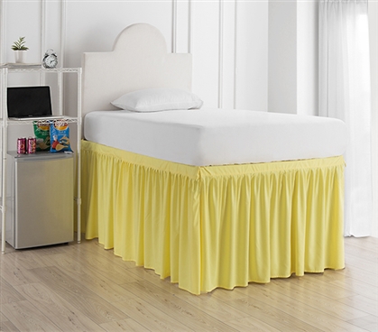 Essential College Bedding Dorm Sized Bed Skirt Panel with Ties for Twin XL Sized Bed Beautiful Limelight Yellow Color