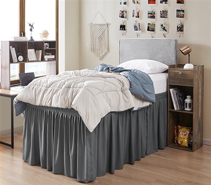 Dorm Room Bedding Accessories Twin Extra Long Bed Skirt Panel Dark Gray Dust Ruffle