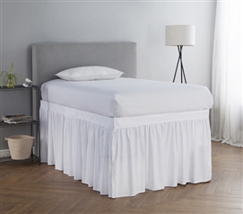 Dorm Sized Bed Skirt Panel with Ties - White