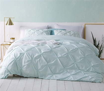 Hint of Mint Green College Bedding Beautiful Twin XL Duvet Cover with Pin Tuck Design