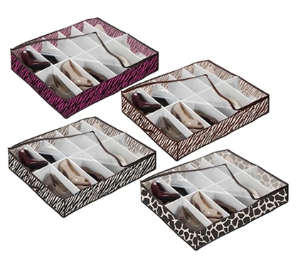 Under bed Shoe Storage - 4 Animal Prints Available - Keep Dorm Room Organized
