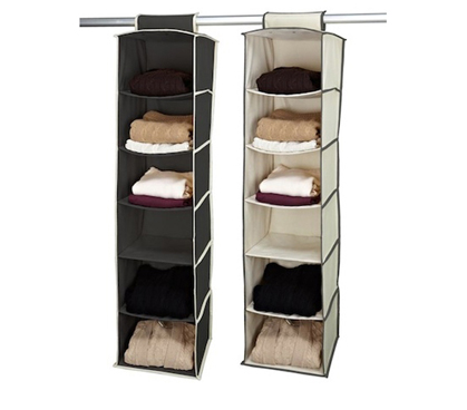 Complete Dorm Room Organization - Gray and Cream 6 Shelf Hanging Sweater Organizer