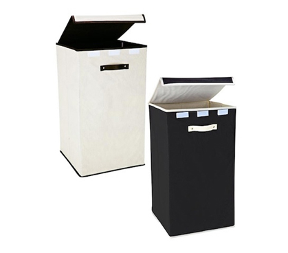 Collapsible Fold-Up Laundry Hamper - Black & Cream - Must Have Dorm Supply