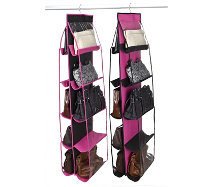 Keep It All Organized - 10 Shelf Handbag Organizer - Black & Fuchsia