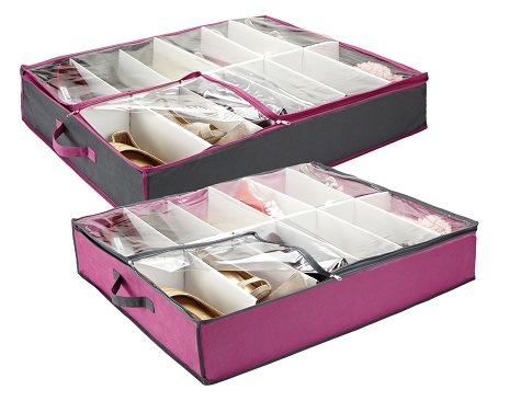 Underbed Shoe Organizer - Pewter & Orchid - College Dorm Room