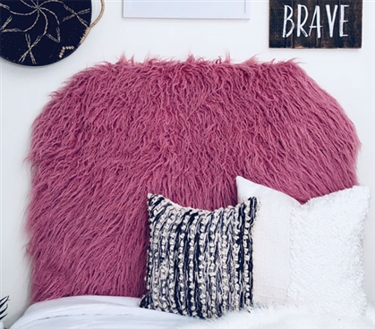 Pink College Decor Curly Yak Rosewood Furry Twin XL Bedding Dorm Room Headboard