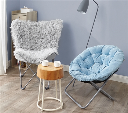 Gray Faux Fur Butterfly Chair for Dorm Lounge Chair with Cushion Chair Pad Folding Butterfly Chair