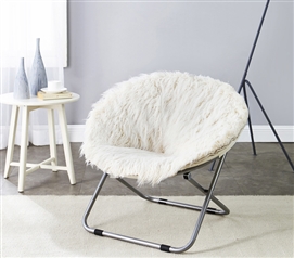 Comfortable Furry College Chair Stylish Polar White Fur Moon Chair Must Have Dorm Furniture