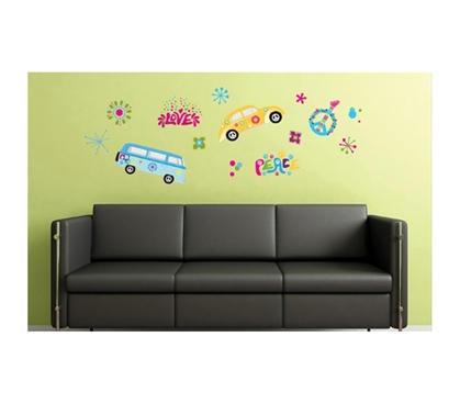 Sixties Peace & Love Peel N Stick Dorm decor