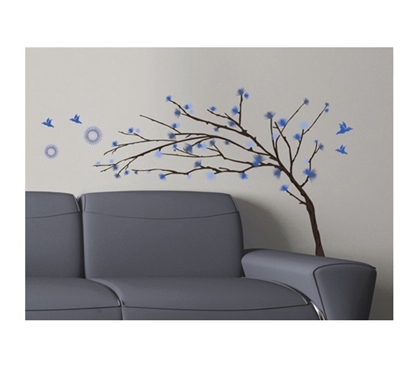 Blue Branches - Dorm Room Wall Decor Peel N Stick Decorative College Wall Art