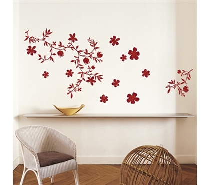 Floral Red - Dorm Room Wall Decor Peel N Stick College Decorations