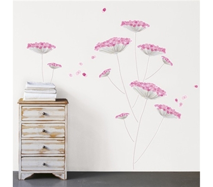 Pink Dandelion - Dorm Room Wall Peel N Stick Removable Dorm Wall Decorations