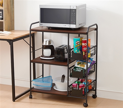 Must Have Dorm Room Essentials Kitchen Storage Shelf on Wheels Microwave Cart with Drawers