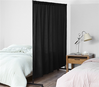 Sturdy Metal Privacy Divider Simplified Black Dorm Room Frame with Caster Wheels