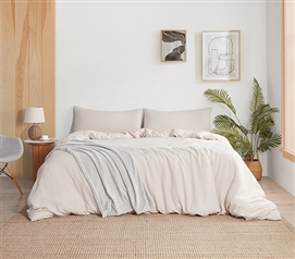 Pure Linen Bamboo Dorm Bedding Extra Long Twin Duvet Cover Beige Neutral College Decor
