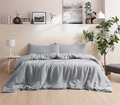 Dark Sky Reserve - Bamboo Linen Twin XL Duvet Cover - Portugal Made - Distressed Gray