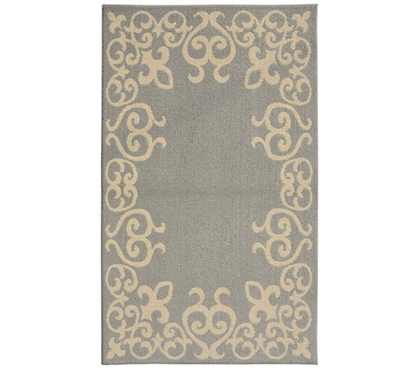 Bordeaux College Rug - Silver and Ivory Dorm Area Rug