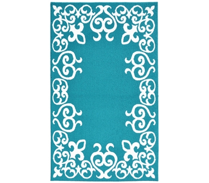 Bordeaux College Rug - Teal and White Dorm Rug Dorm Room Decorations