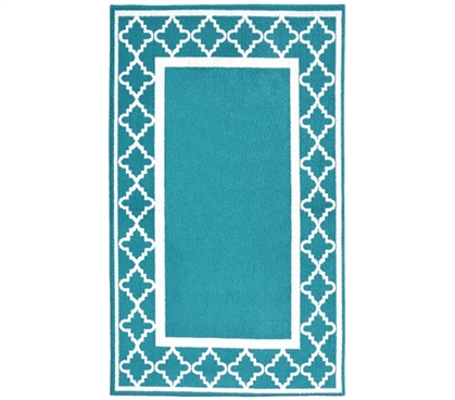 Simple Dorm Decor - Moroccan Frame College Rug - Teal and White