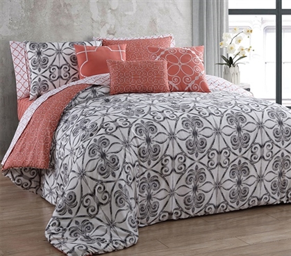 Peach Patterned Twin XL Dorm Comforter Extra Long Twin College Comforters Extra Long Twin Bedding