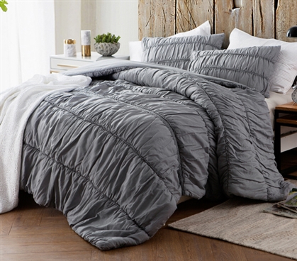 Gray College Quilt for Twin XL Sized Bed Stylish Textured Dorm Bedding Alloy Unique Cotton Lace Design