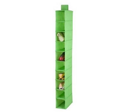 Dorm Organizing - Lime Green Hanging Shoe Organizer - 10 Shelves - Space Saver
