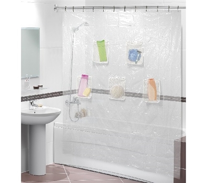 Clear Shower Curtain With Mesh Pockets Dorm Essentials