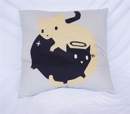 Dorm Bedding Cotton Throw Pillow Good Cat Bad Cat