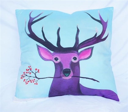 Deer Portrait Purple and Blue Cotton Throw Pillow Dorm Bedding