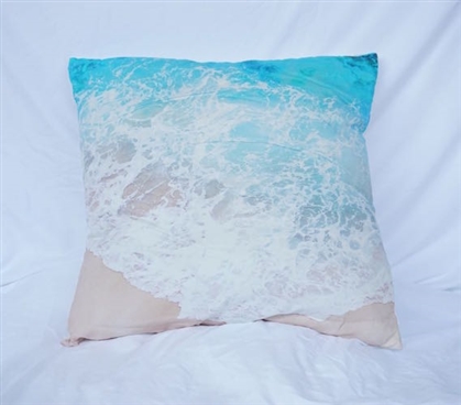 Aqua College Cotton Throw Pillow Beach Shores Dorm Decor