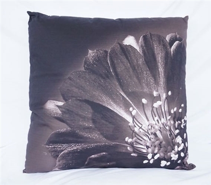 Blooming Flower Nature Decor Black College Cotton Throw Pillow