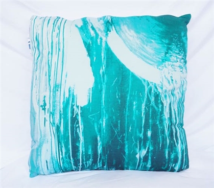 Dorm Decor College Cotton Throw Pillow Ocean Depths Teal Drip Paint