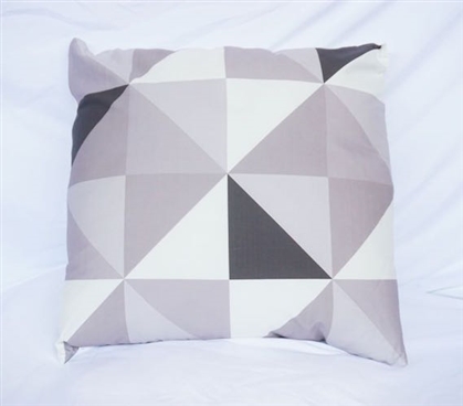 Dorm Decor Cotton Throw Pillow Silver Geometric Triangles Twin XL Bedding