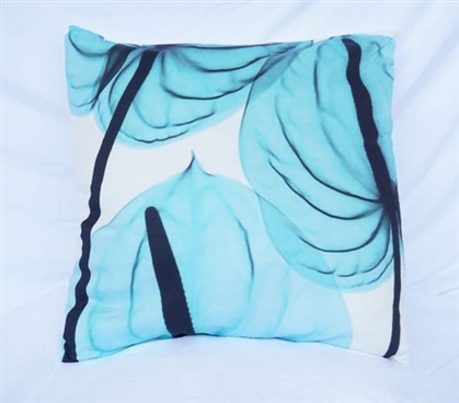 Leaves in the Wind Blue College Cotton Throw Pillow Dorm Decor
