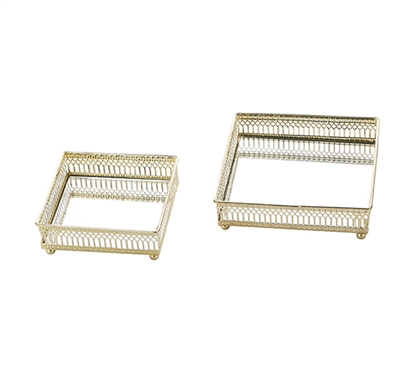 Gold Tray with Mirror Bottom Luxury Dorm Decor College Desk Organization Set of Two Vanity Boxes