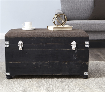 Rustic Black Dorm Furniture Durable College Trunk with Heathered Brown Cushion for Extra College Seating