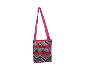 Pink ZigZag 3 Zipper Passport Bag