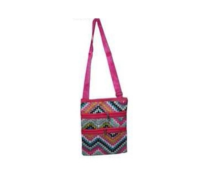 Pink ZigZag 3 Zipper Passport Bag