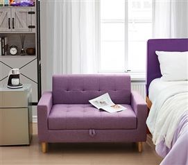 Space Saving Couch with Storage Underneath Purple Tufted Sofa for Dorm Room Seating Solutions