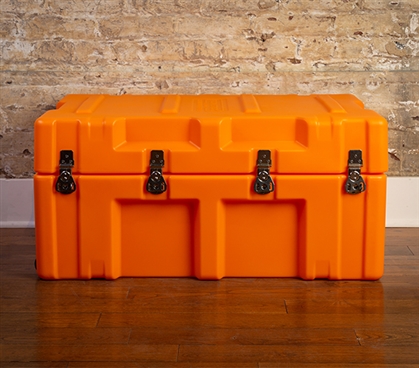 Unique Orange College Trunk Durable Plastic Dorm Essential with Dorm Safety Locking Capability